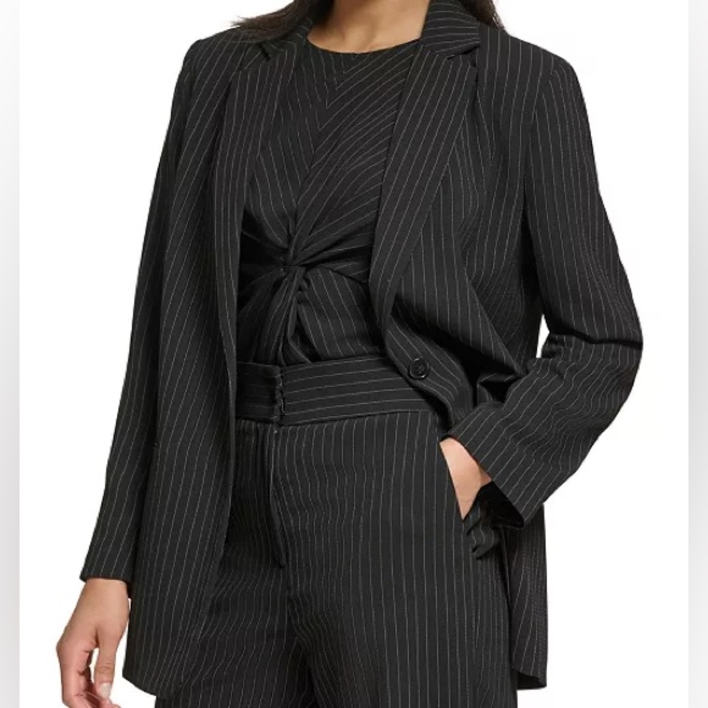 SOLD Petite Pinstripe One-Button Notched Collar Blazer